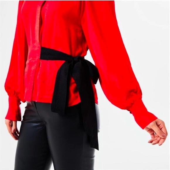Ted Baker Tops - Ted Baker Women’s London Tryniti Gathered Neck Red Blouse With Black Belt size 0